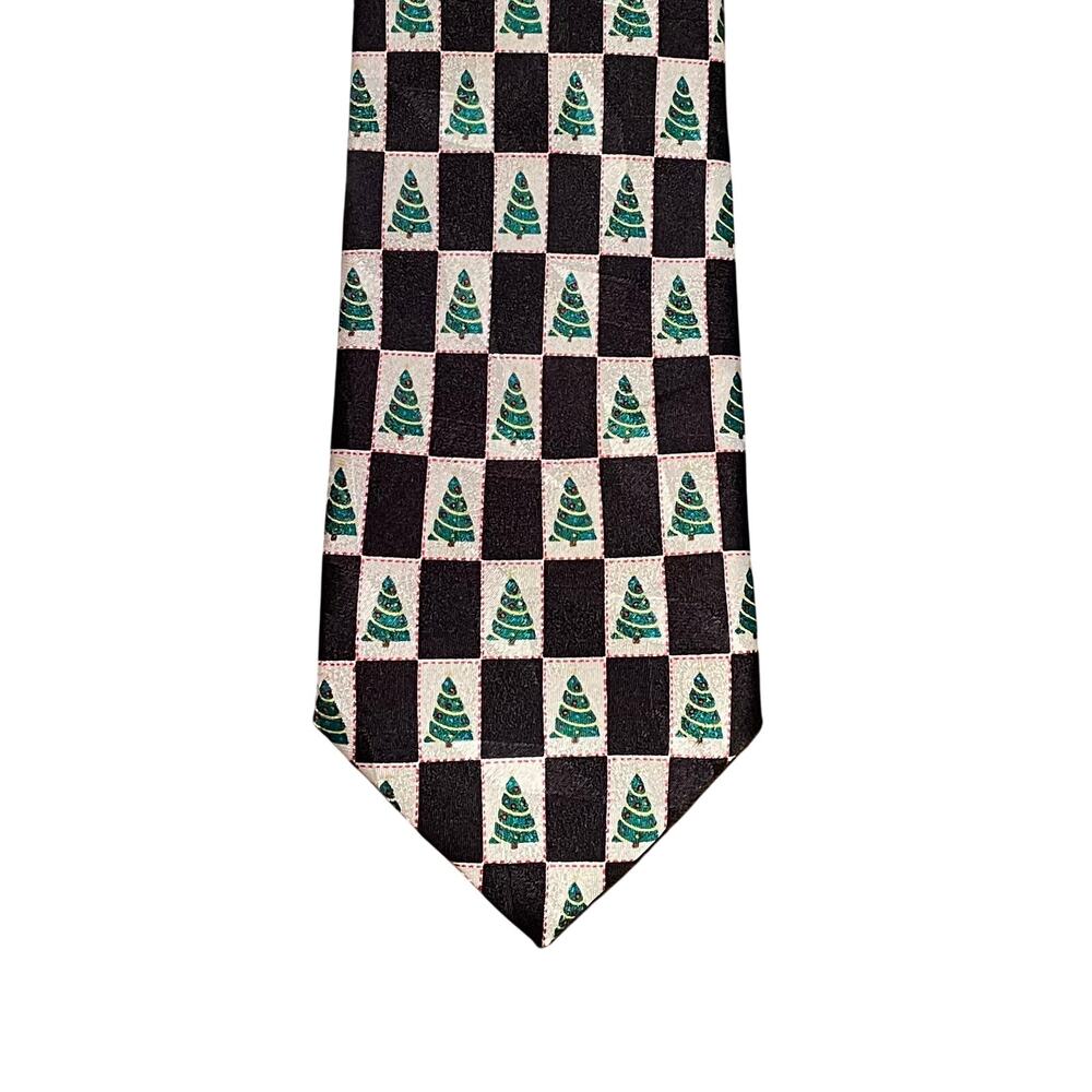 New Vintage Boys American Greetings Silk Tie with Christmas Trees, Size S 49"